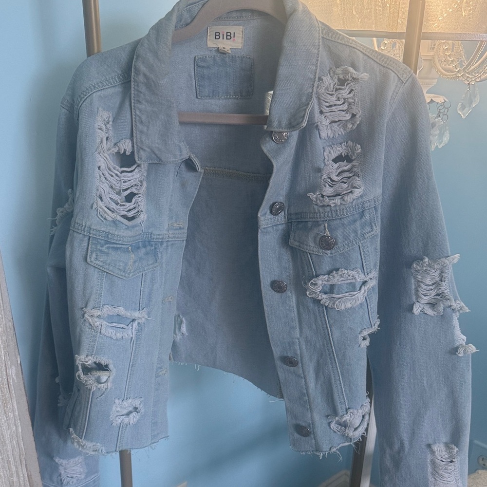 BiBi Light Blue Ripped Denim Jacket
